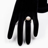 Vintage 18k white gold pearl and diamond flower ring (0.14ctw), 60s