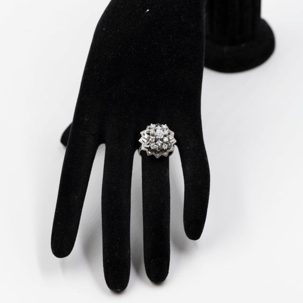 Anello vintage in oro bianco 14k con diamanti (1,20ctw), anni '70