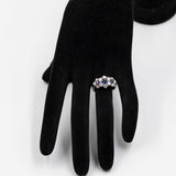 Anello vintage in oro bianco 18k con diamanti (1,34ctw) e zaffiri (0,90ct), anni '60