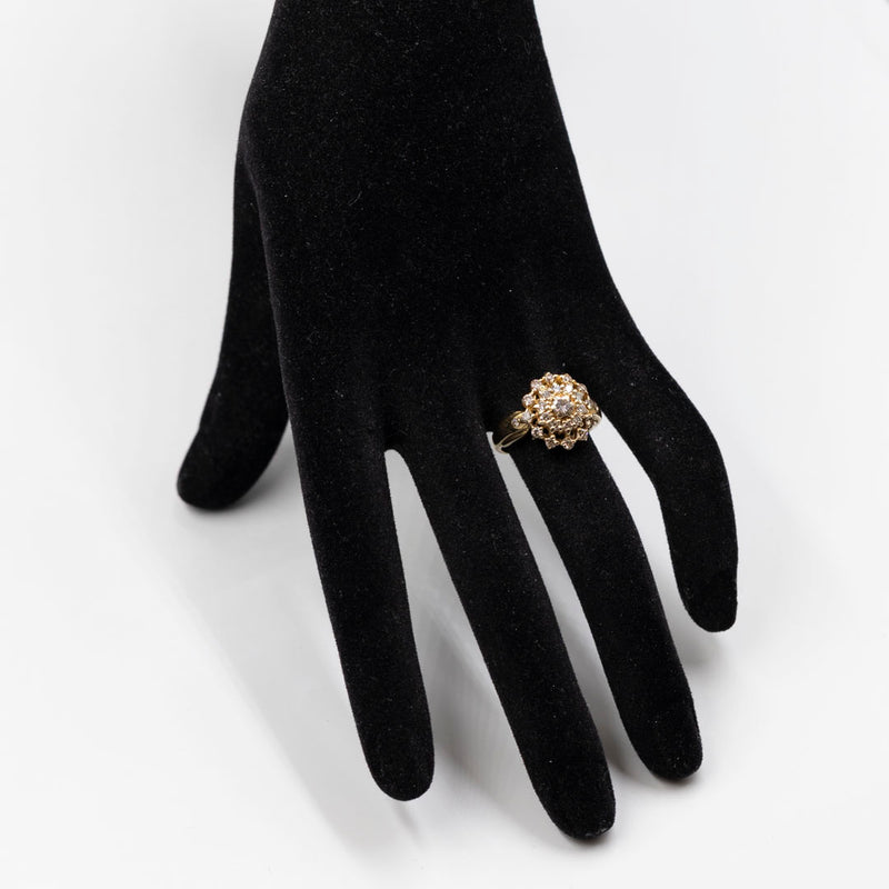 Anello vintage a fiore in oro giallo 14k con diamanti (1ctw), anni '70