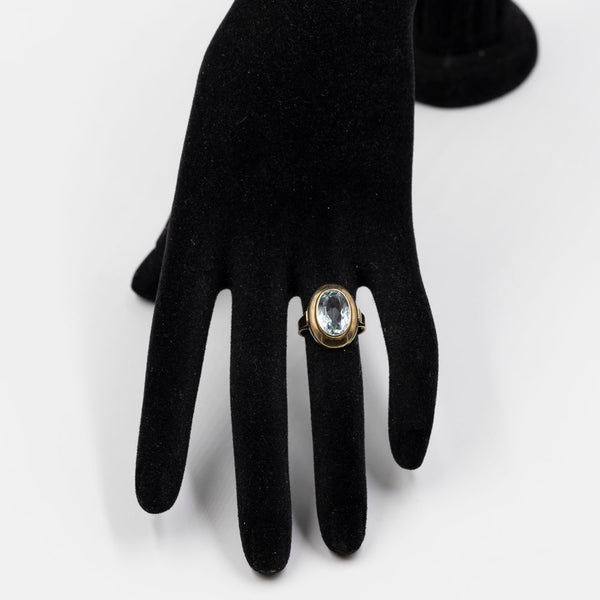 Anello da cocktail vintage in oro giallo 8K e acquamarina (3.30ct ca.), anni '70