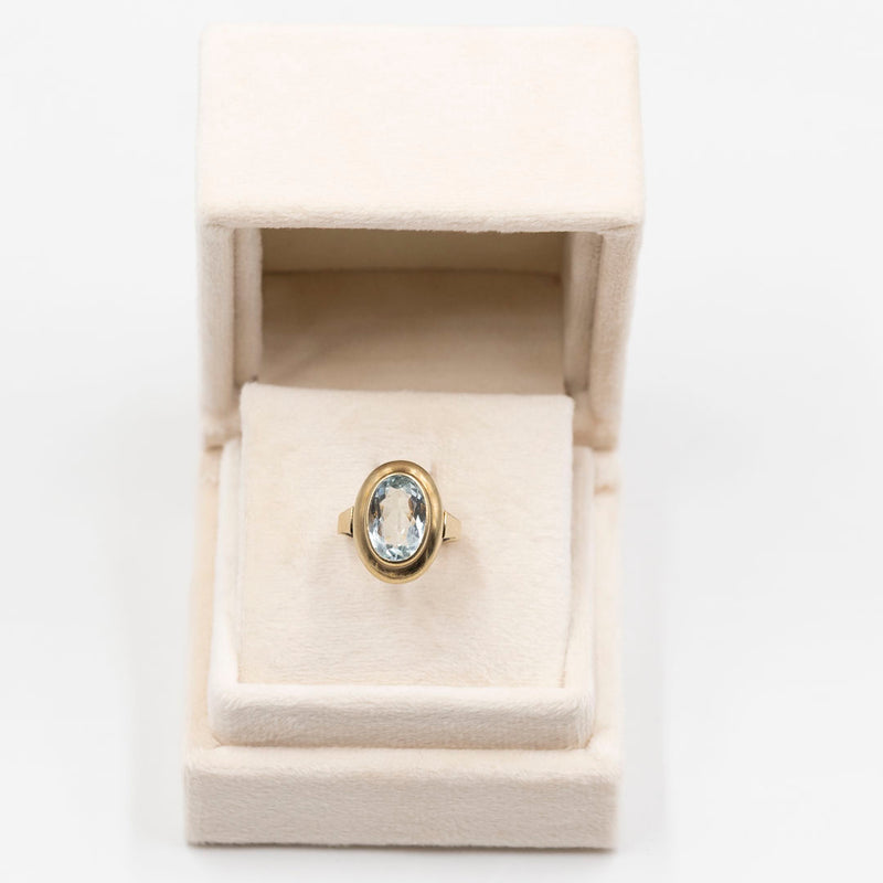 Anello da cocktail vintage in oro giallo 8K e acquamarina (3.30ct ca.), anni '70
