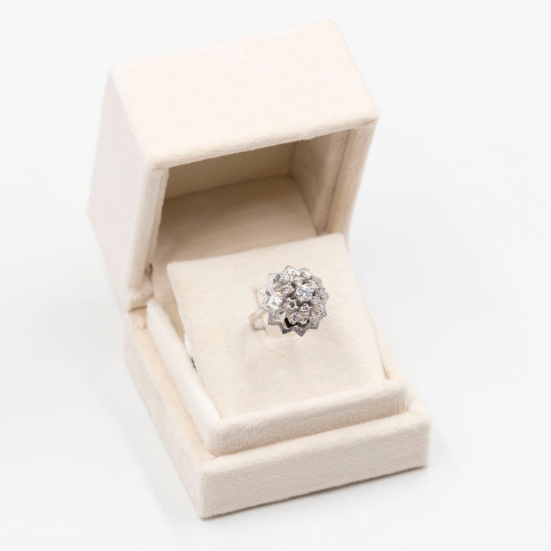 Anello vintage in oro bianco 14k con diamanti (1,20ctw), anni '70