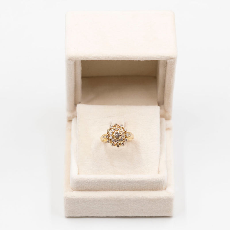 Anello vintage a fiore in oro giallo 14k con diamanti (1ctw), anni '70
