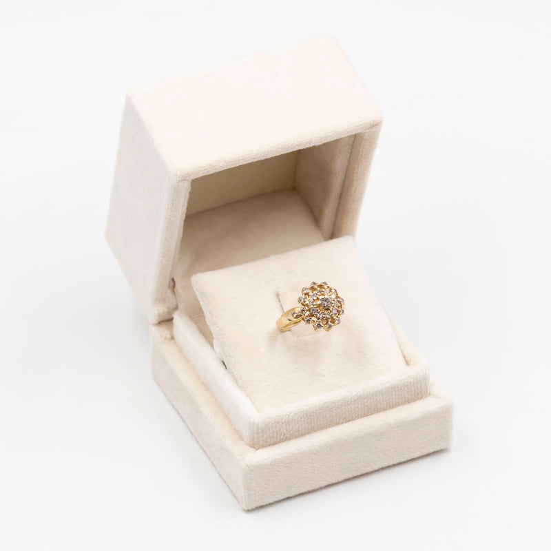 Anello vintage a fiore in oro giallo 14k con diamanti (1ctw), anni '70