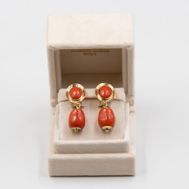 Orecchini a lobo corallo e zirconi | Made in Italy Orecchini a lobo corallo e zirconi | Made in Italy
