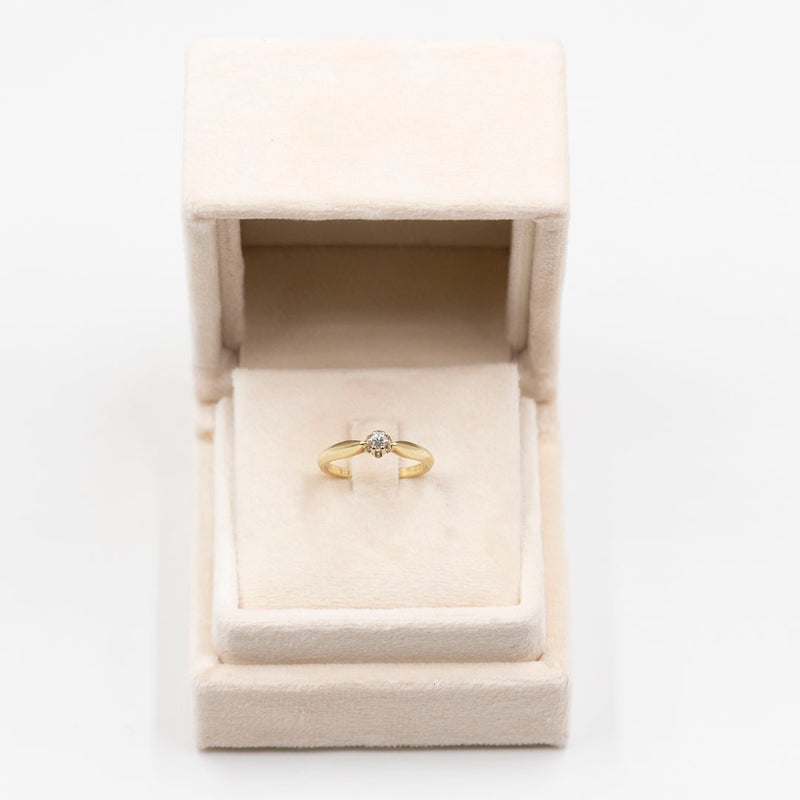 Anello vintage solitario in oro giallo 14k con diamante (0,12ct), anni '70