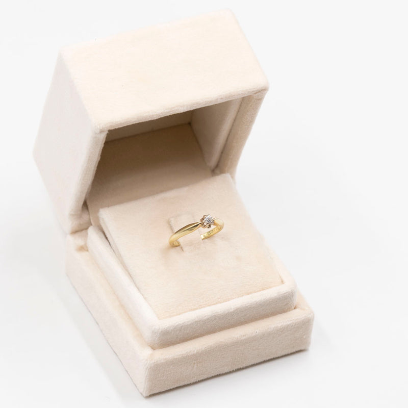 Anello vintage solitario in oro giallo 14k con diamante (0,12ct), anni '70
