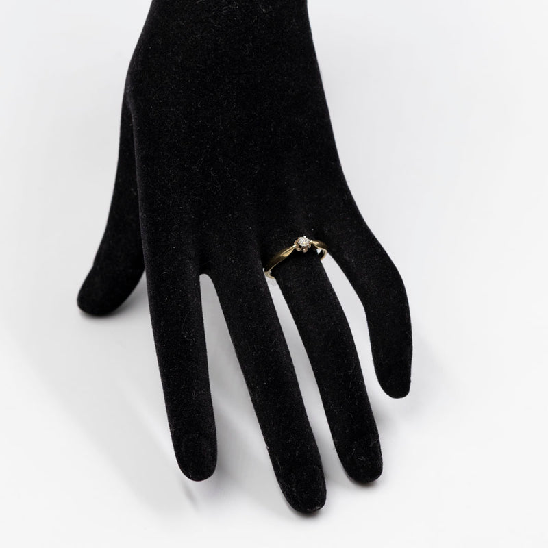 Anello vintage solitario in oro giallo 14k con diamante (0,12ct), anni '70
