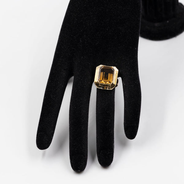 Anello vintage da cocktail  in oro giallo e rosa 14k con quarzo citrino di 7ct.