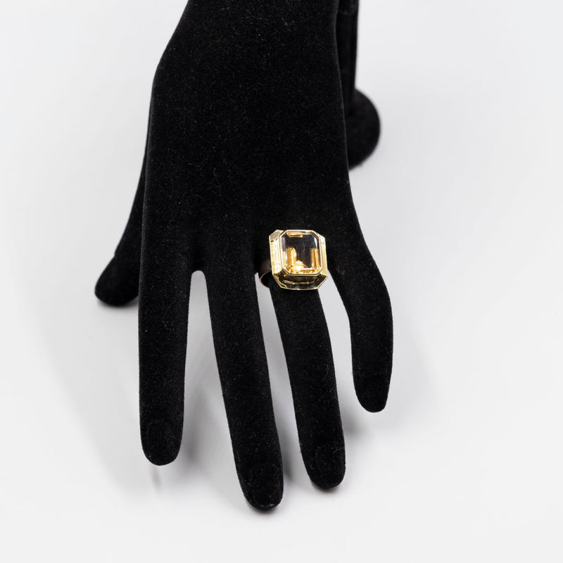 Anello vintage da cocktail  in oro giallo e rosa 14k con quarzo citrino di 7ct.