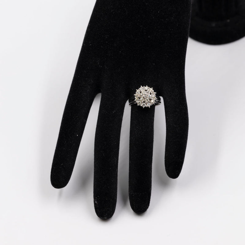 Anello vintage in oro bianco 18k e diamanti di taglio brillante (0,90ctw), anni '60