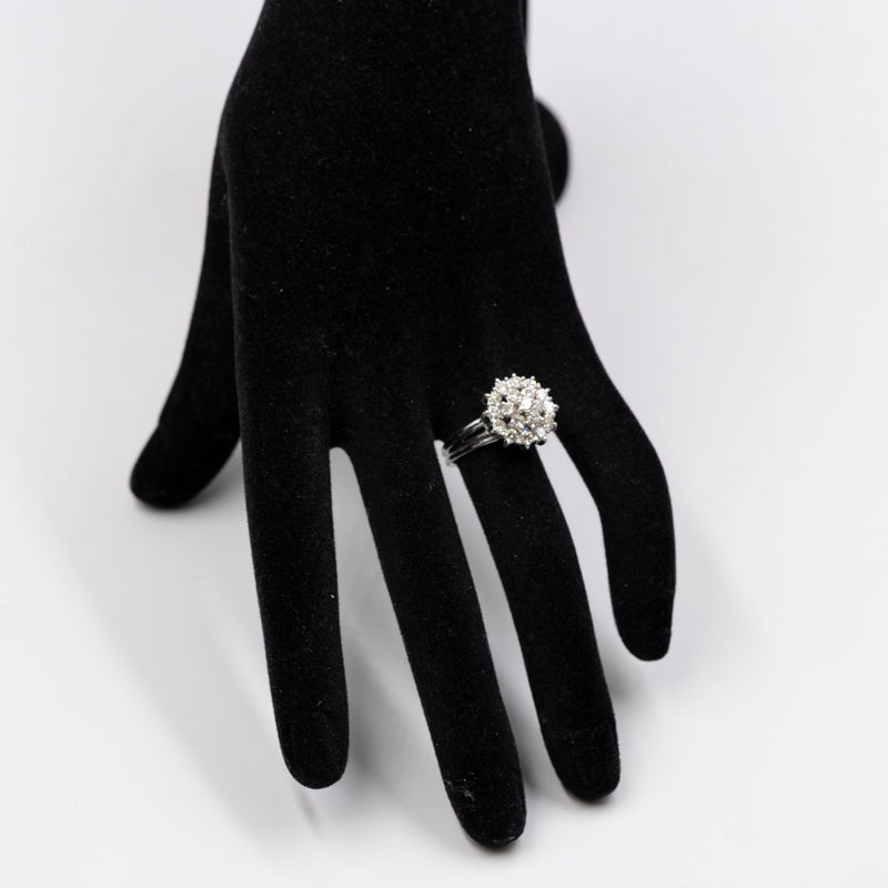 Anello vintage in oro bianco 18k e diamanti di taglio brillante (0,90ctw), anni '60