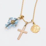 Collar vintage con símbolos religiosos en oro amarillo de 18k y pasta de vidrio.