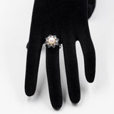 Vintage 14k white gold flower ring with pearl, diamonds (0,24ct) and sapphires, 60s