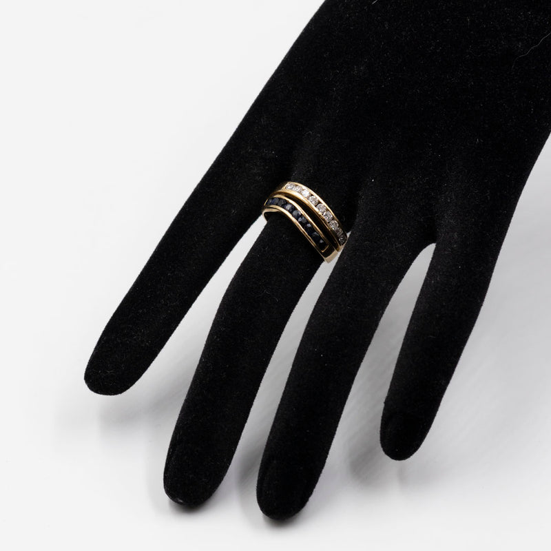 Anello vintage in oro giallo 18K con diamanti (0.40ctw ca.) e zaffiri, anni '60