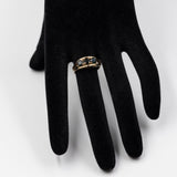 Anello trilogy vintage in oro giallo 8k con spinelli sintetici verdi