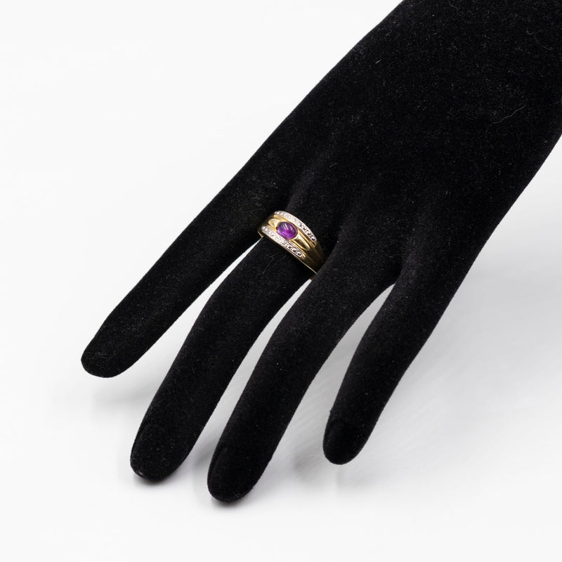 Anello a fascia vintage in oro 8K con ametista cabochon