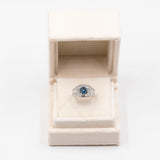Anello vintage in platino con zaffiro a goccia (1,41ct) e diamanti (1,10ctw)