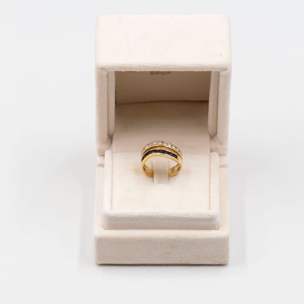 Anello vintage in oro giallo 18k con diamanti (0,40ctw) e zaffiri, anni '60