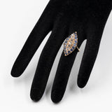 Anello vintage a navette in oro 14k con zaffiri e diamanti, anni '50