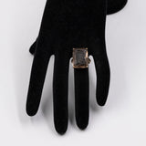 Vintage-Ring aus 9-karätigem Gelbgold mit graviertem Rauchquarz, 1975