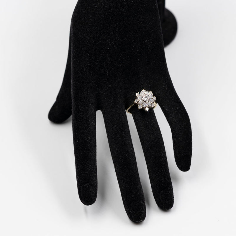 Anello vintage a fiocco di neve in oro giallo 14k e diamanti (1,25ctw), anni '70