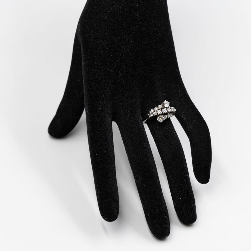 Anello vintage contrarier in oro bianco 18k con diamanti (1ctw), anni '70