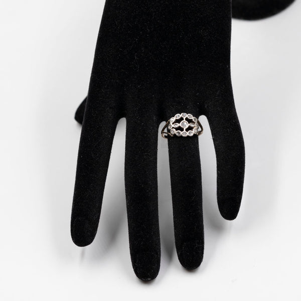 Anello antico in oro giallo 14k e argento con rosette, primi del '900