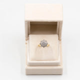 Anel vintage em ouro amarelo 14k com floco de neve e diamantes (1,25 ct), década de 70.