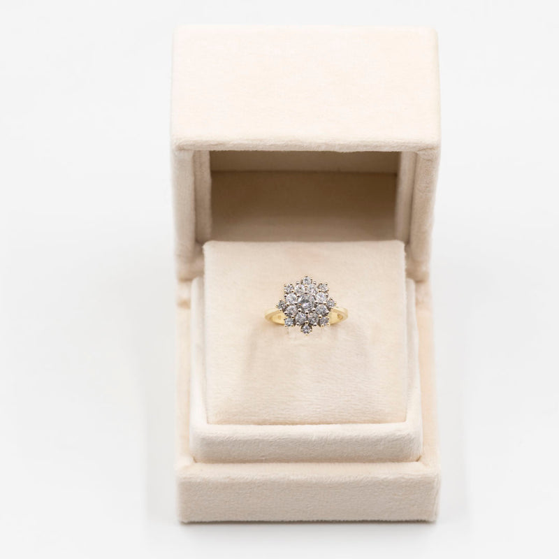 Anello vintage a fiocco di neve in oro giallo 14k e diamanti (1,25ctw), anni '70