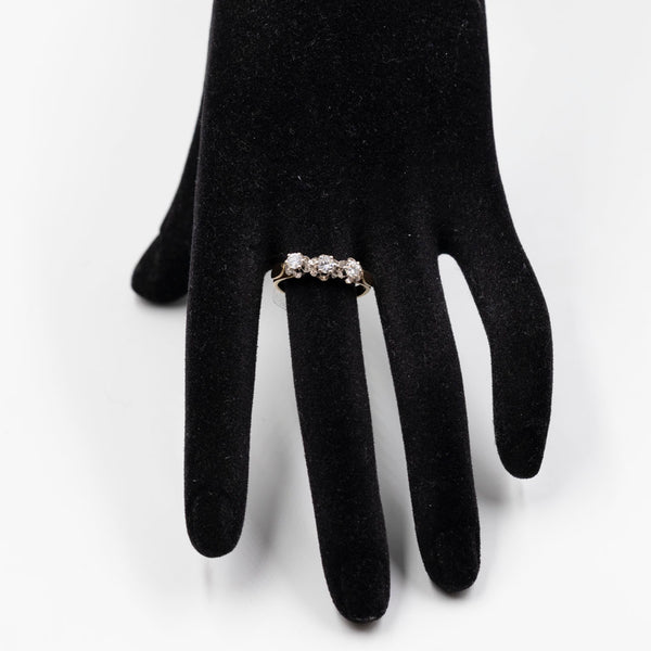 Anello trilogy vintage in oro giallo 14k con diamanti (0,42ctw), anni '70