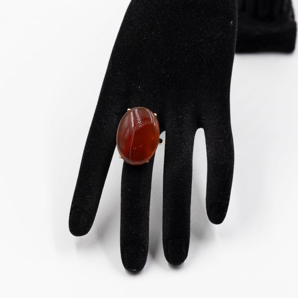 Anello vintage da cocktail in oro giallo 14k con corniola, anni '70