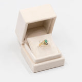 Anello vintage in oro giallo 14k con smeraldo e diamanti, anni '70