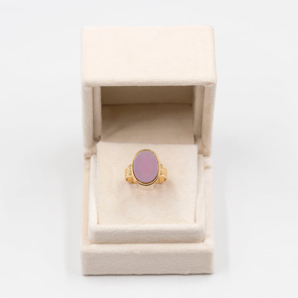 Bague Ancienne En Or 18 Carats Avec Agate Violette - Taille 56,5 - Occasion, Style Camée