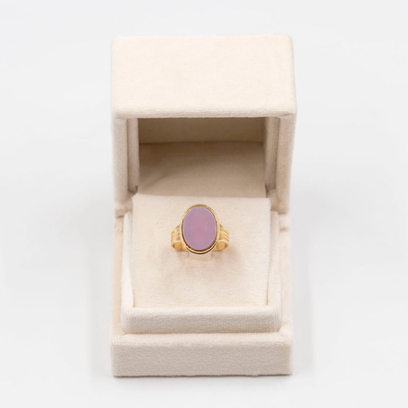 Anello vintage in oro giallo 18k con agata, anni '50