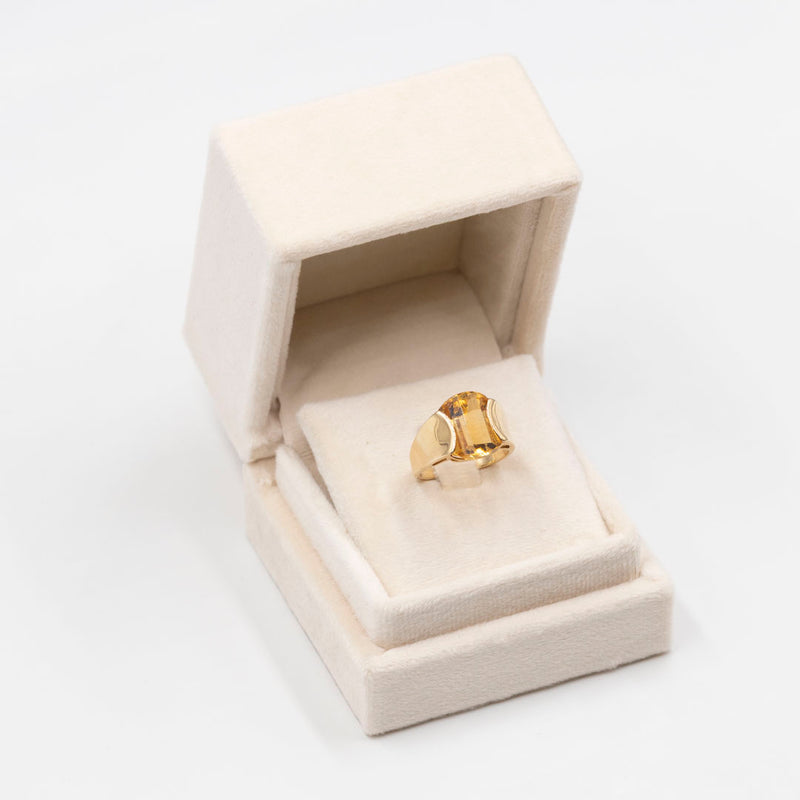 Anello vintage in oro giallo 14k con quarzo citrino, anni '70