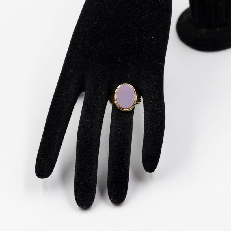 Anello vintage in oro giallo 18k con agata, anni '50