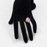 Bague vintage en or jaune 18 carats avec agate, années 50