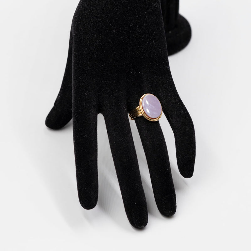 Anello vintage in oro giallo 18k con agata, anni '50