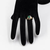 Bague vintage en or jaune 14 carats avec émeraude et diamants, années 70