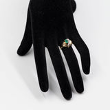 Bague vintage en or jaune 14 carats avec émeraude et diamants, années 70