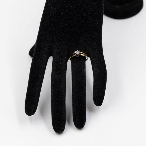 Anello vintage in oro giallo 14k con solitario (0,15ct), anni '70