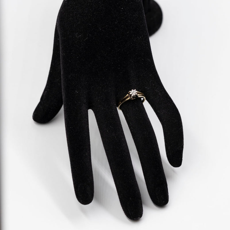 Anello vintage in oro giallo 14k con solitario (0,15ct), anni '70