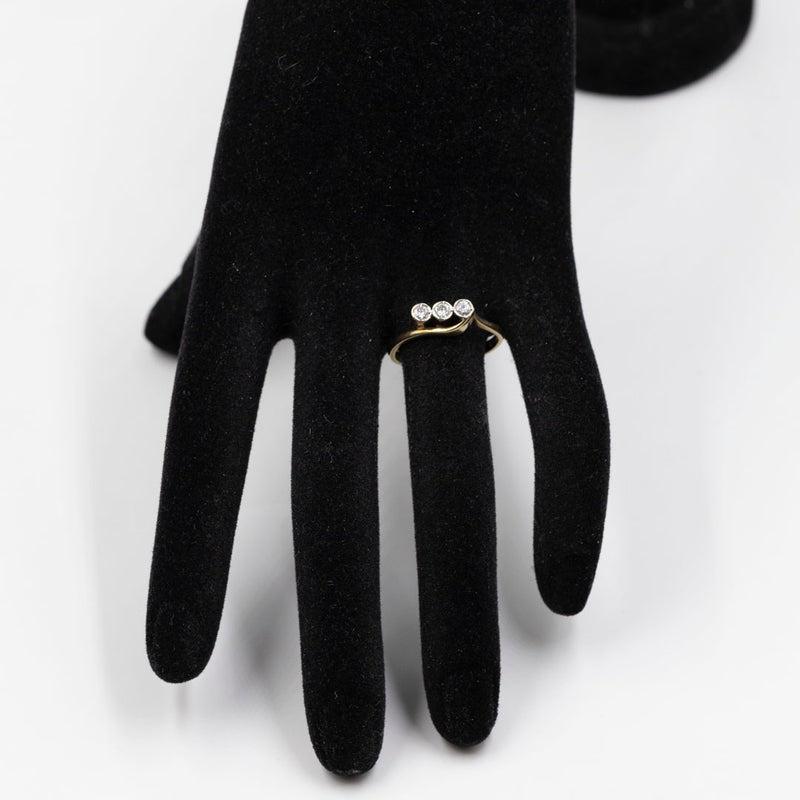 Anello trilogy in oro 14k con diamanti (0,30ctw), anni '70