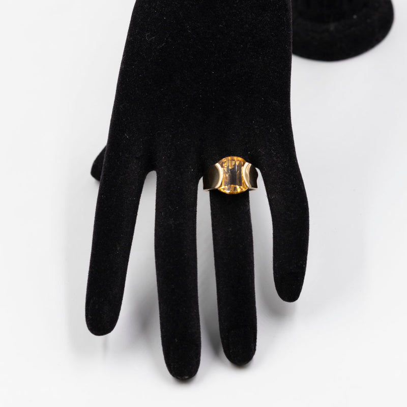 Anello vintage in oro giallo 14k con quarzo citrino, anni '70