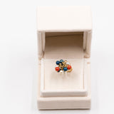 Vintage-Ring aus 18 Karat Gelbgold mit Lapis-Kugeln, Koralle, Perlen. 70er Jahre