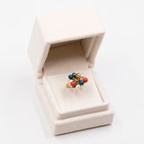 Vintage-Ring aus 18 Karat Gelbgold mit Lapis-Kugeln, Koralle, Perlen. 70er Jahre