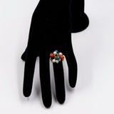 Vintage-Ring aus 18 Karat Gelbgold mit Lapis-Kugeln, Koralle, Perlen. 70er Jahre