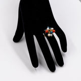 Vintage ring in 18k yellow gold with lapis spheres, coral, pearls. 70's